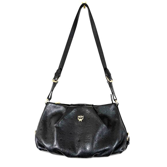 MCM Black Leather Shoulder Bag Authentic Vintage Munich Logo Plaque - Picture 1 of 10